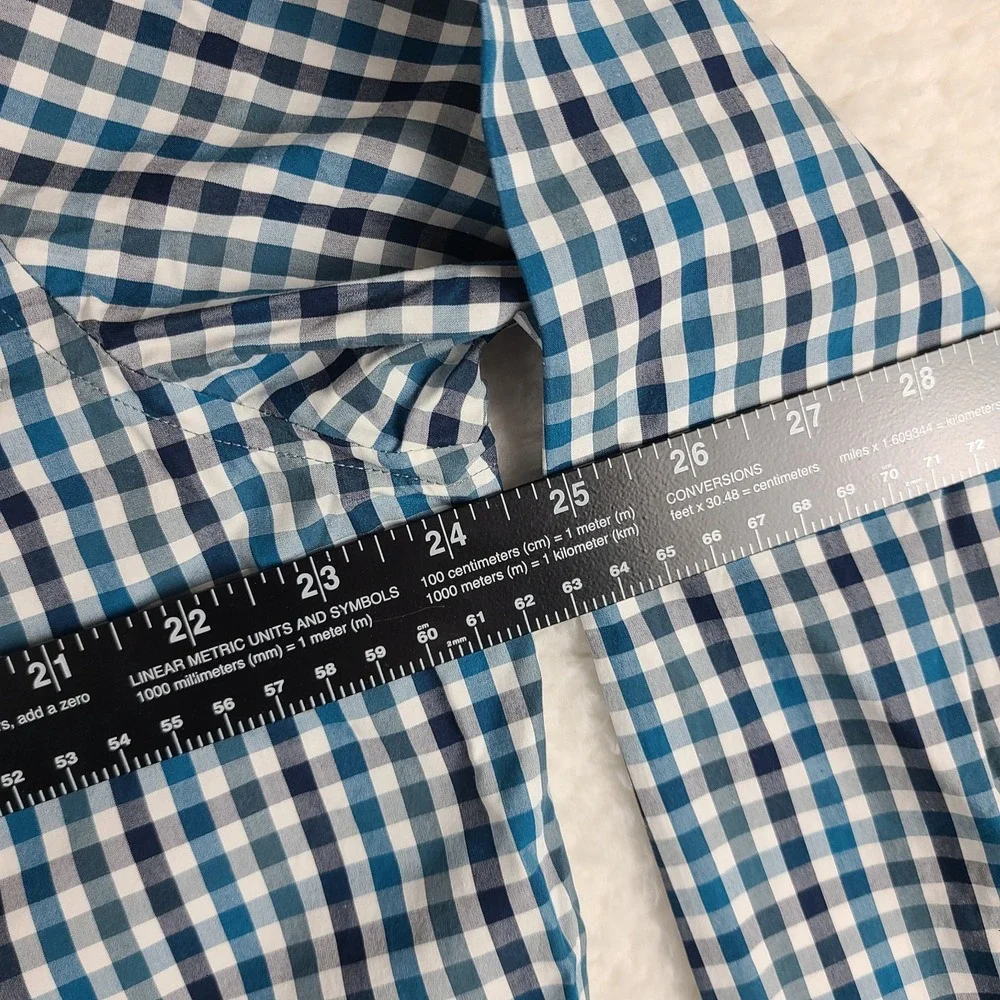 Banana Republic Shirt Mens XL Blue Teal Check‎ Grant Fit Supima Cotton Button Up